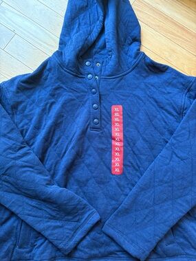 Lands' End Navy Quilted Button-Up hooded sweatshirt XL new